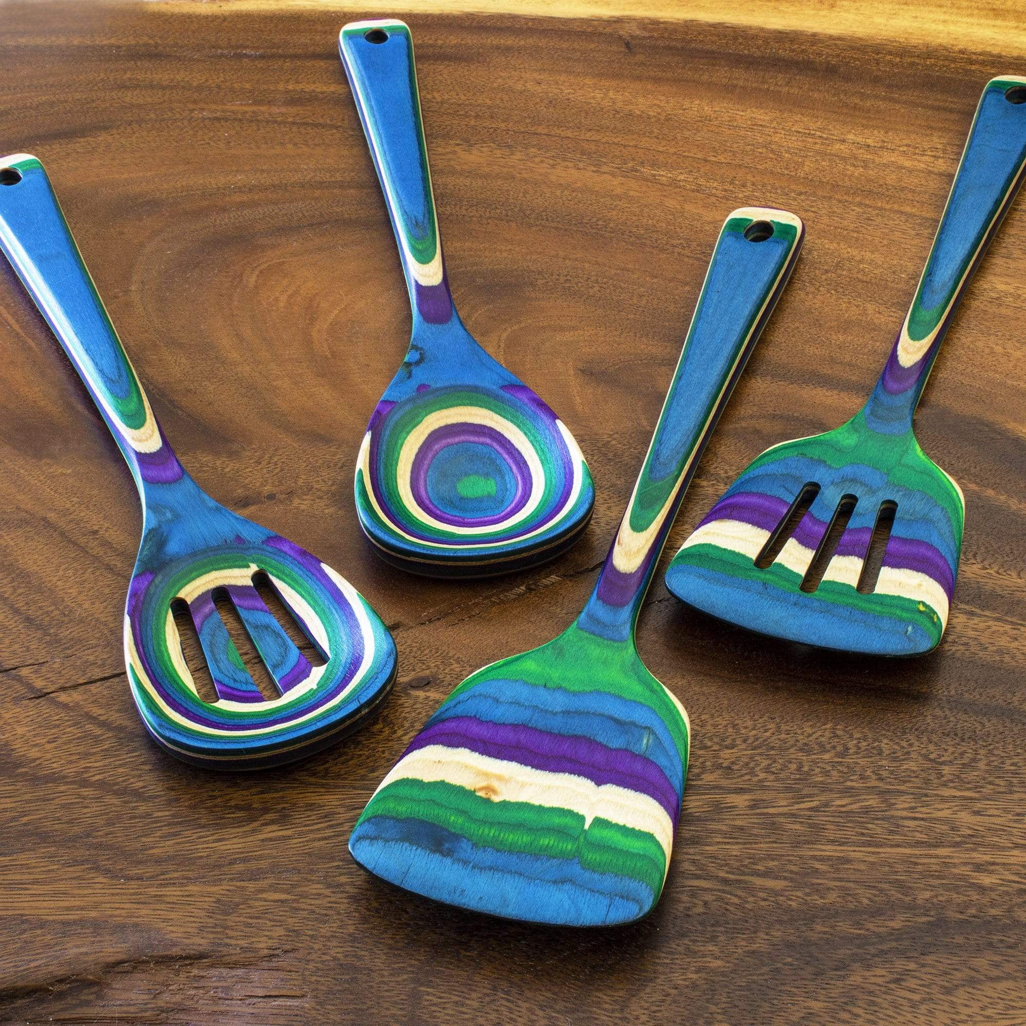 Baltique Mumbai Collection 4 Piece Wooden Cooking Utensil Set, Safe for Nonstick