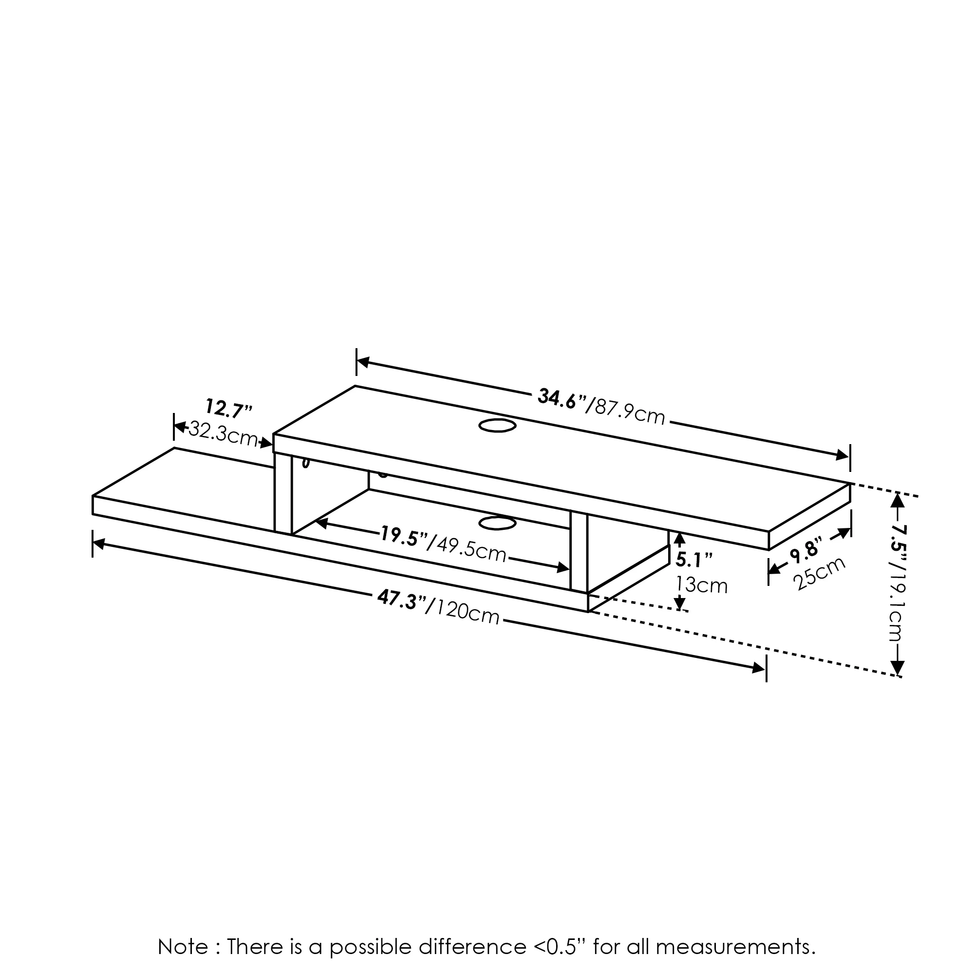 Furinno Indo Wall Mounted Floating Media Console, 47 Inch, Columbia Walnut