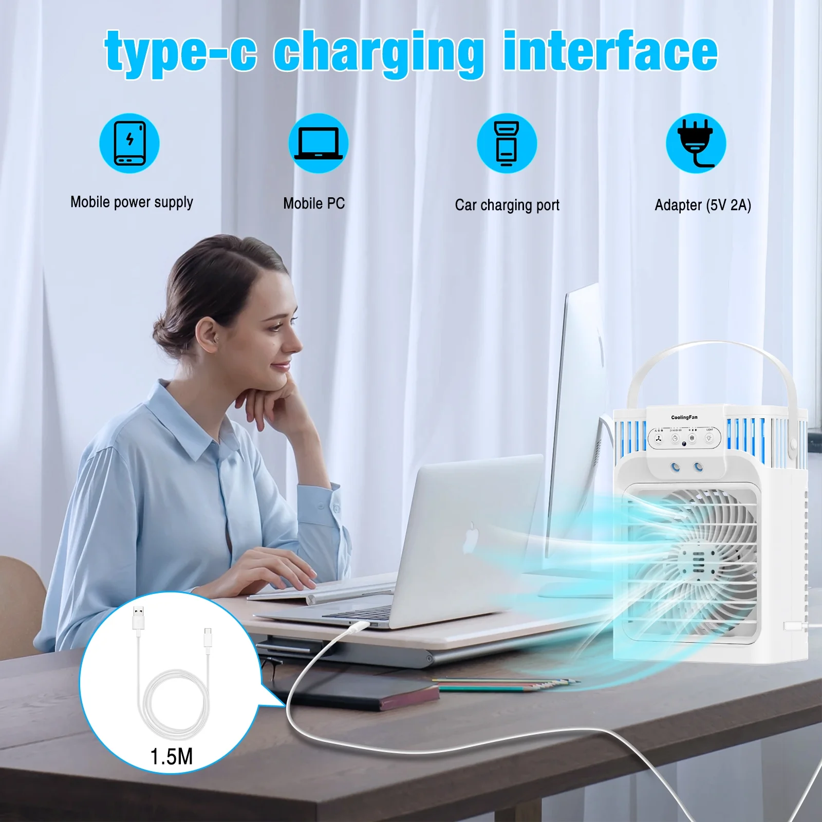 Personal Air Conditioner,4-IN-1 Evaporative Air Cooler with Remote, 2/4/6/8H Timer, 7 Colors Light,3-Level Humidify,LED Screen,3 Speeds Small Air Conditioner Portable for Room Office Camping Car