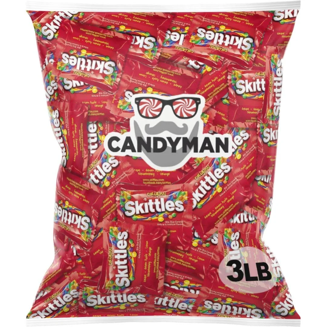 CANDYMAN 3LB Bundle of Skittles candy bulk, individually wrapped candy, for valentines day candy, easter candy, or bulk snacks of fun size candy fruit snacks