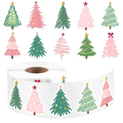 500Pcs Christmas Tree Stickers - Christmas Party Supplies Winter Christmas Roll Stickers Xmas Label Tag Sticker for Christmas Presents Envelopes Candy Bag