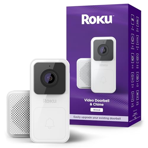 Roku Smart Home Wired Video Doorbell & Chime - 1080p HD Night Vision Ultrawide View Doorbell Camera with Motion & Sound Detection, 2-Way Audio & Works with Alexa & Google, 90-Day Subscription Included