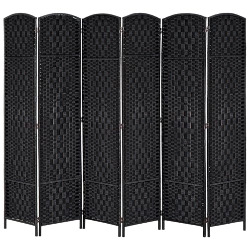 HOMCOM Room Divider, 3 Panel Folding Privacy Screen, 6FT Tall Portable Wicker Weave Partition Wall Divider for Bedroom, Home Office, Natural