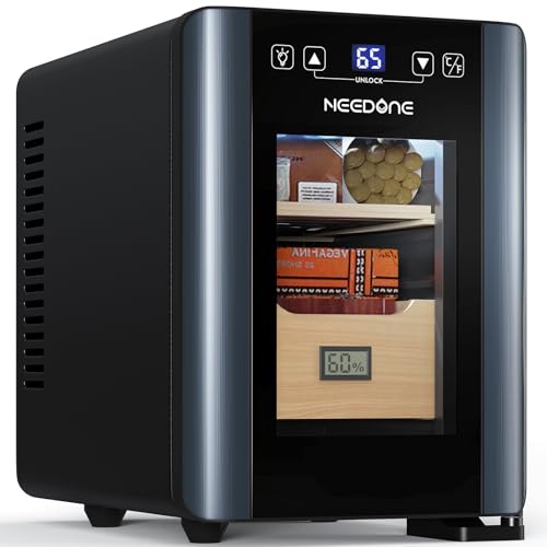NEEDONE Electric Cigar Humidor 8L with Heating and Cooling Quiet Control System, Thermostatic Cabinet Humidor Box with Spanish Cedar Wood Shelves & Drawer with Hygrometer, Gift for Men…