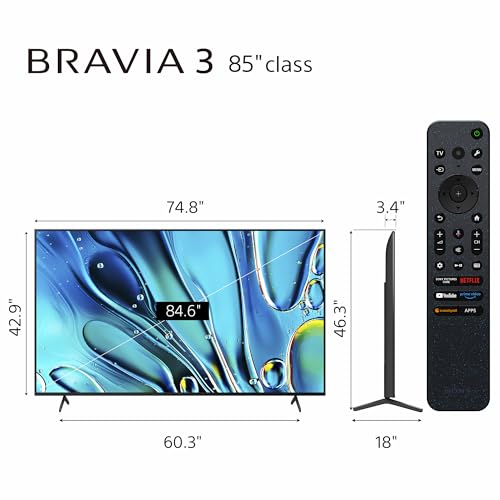 Sony 65-Inch Class 4K Ultra HD BRAVIA 3 LED Smart TV with Google TV Dolby Vision HDR, PS5 Exclusive Features, K-65S30