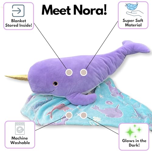 Shark Stuffed Animal with Blanket Inside: 3-in-1 Pillow, Blanket, and Friend - Lovable 29" Shark Plush with 60"x40" Detachable Glow-in-The-Dark Cozy Shark Blanket! (Shark)