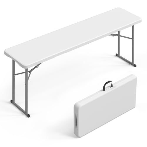 VINGLI 6 FT Narrow Folding Table, Tabletop Folded in Half, Premium Quality HDPE Material and Sturdy Metal Frame, Perfect for Buffet, Seminar, Party, Training, Home Work, White