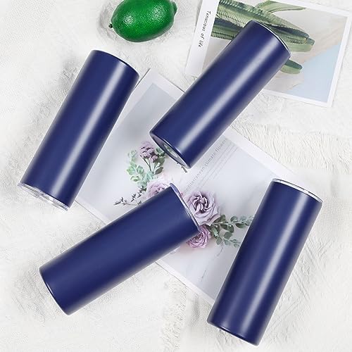 20 Oz Stainless Steel Straight Skinny Tumbler Set (8 Pack), Insulated Slim Thin Travel Cup with Lid, Black