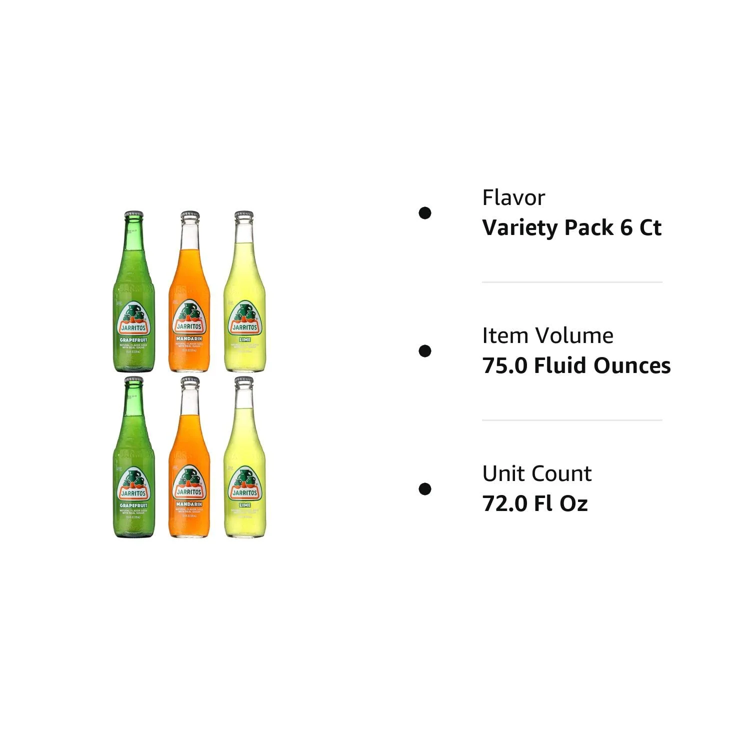 Mexican Soft Soda Drink, Grapefruit, Mandarin, Lime - Variety Pack, 12.5Oz Glass Bottle (Pack Of 6, Total Of 75 Fl Oz)