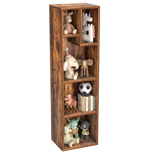 VECELO 3-Cube Open Bookcase, Small Bookshelf with Height Difference Shelves for Most Books, Horizontal Available, 2-Tier Storage Organizer for Home Office, Living Room, Rustic Brown