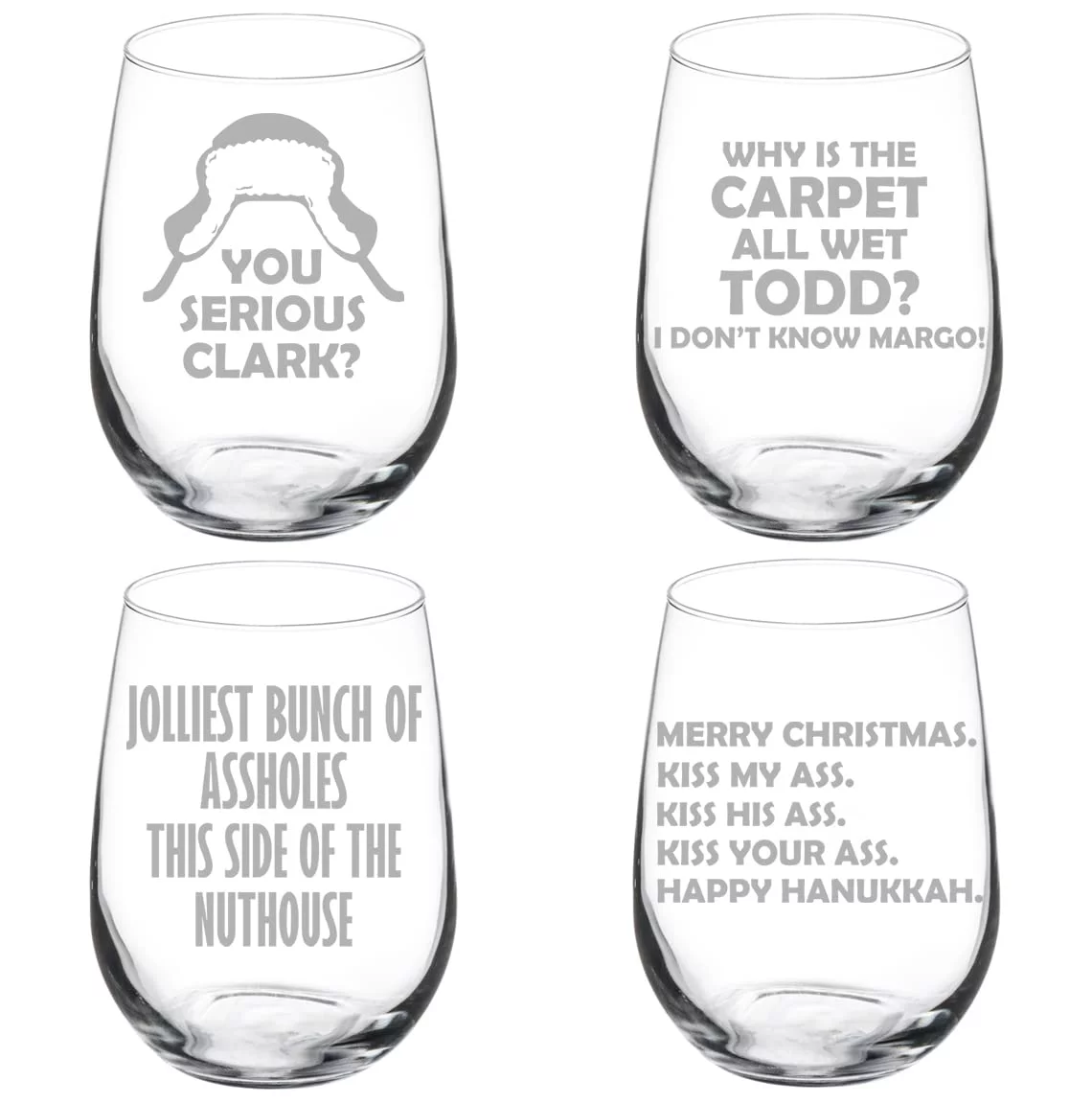 MIP Set of 4 Wine Glass Goblet Christmas Collection 6 Funny Vacation (17 oz Stemless)