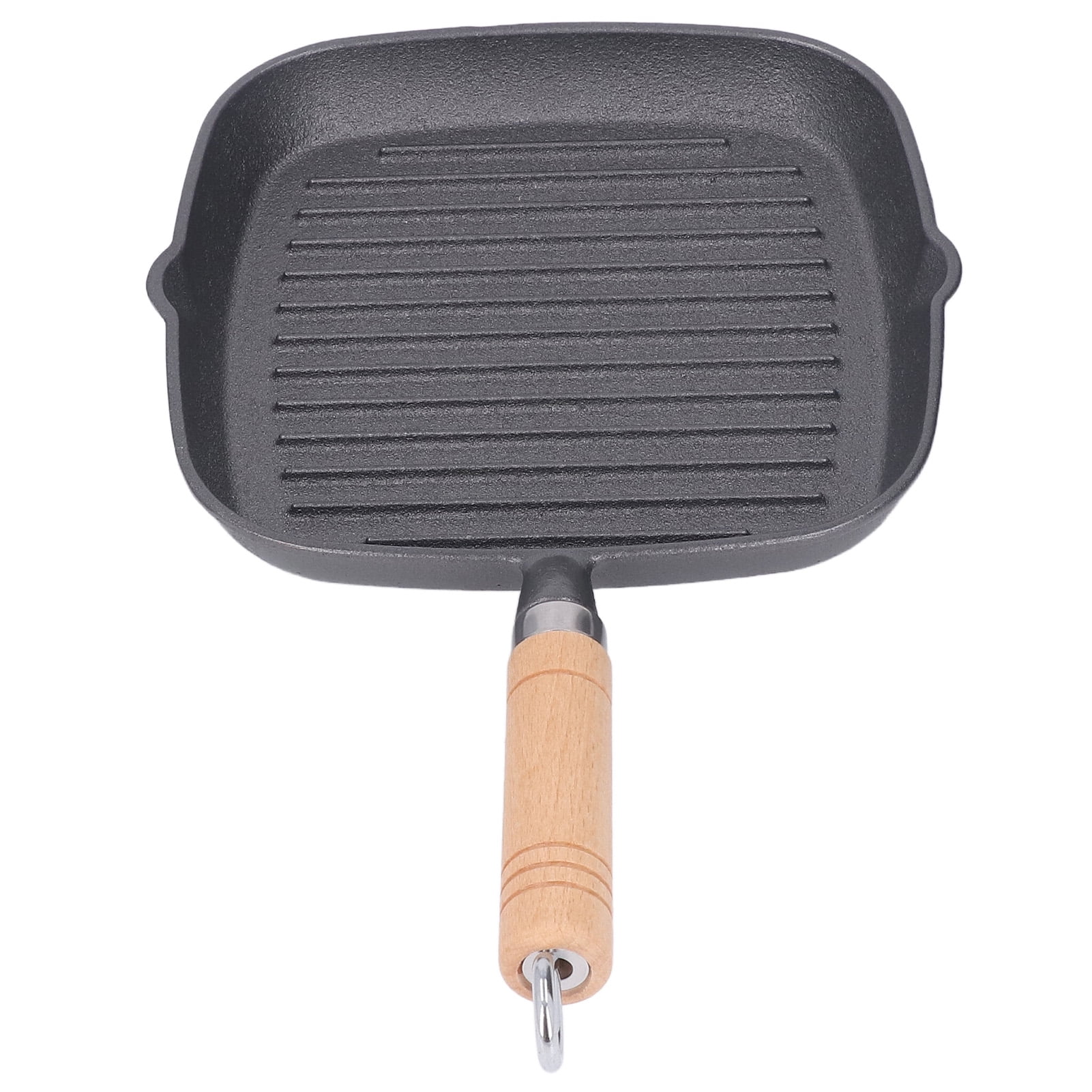 Grill Pan Cast Iron Grill Grill Pan Multipurpose Prevents Stick Quadrate Cast Iron Steak Pan with Wooden Handle for Bacon Steak Onion