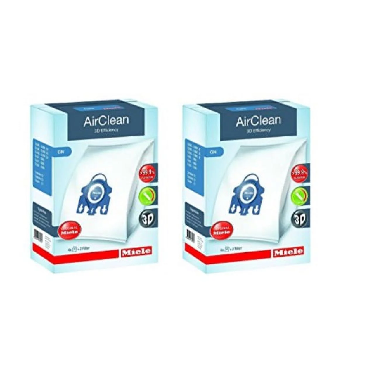 miele gn airclean 3d efficiency dust bags for miele vacuum, 2-boxes of 4 bags & 2 filters