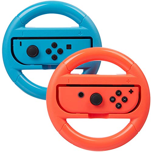 Nintendo Switch 32GB Console with Gray Joy Con Bundle w/Super Mario Party, Mario Kart 8 Deluxe and Steering Wheel Blue/Red 2-Pack