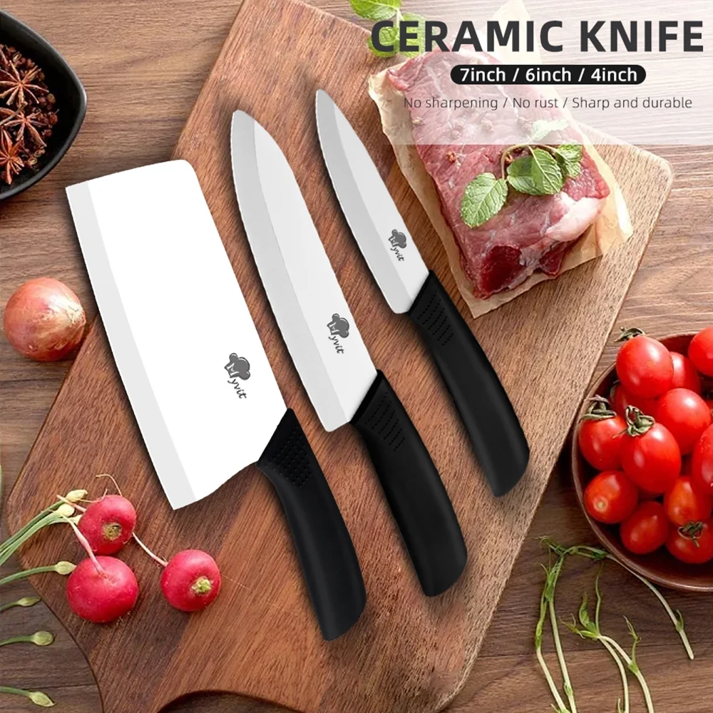 7inch Lager Ceramic Meat Cleaver Knife Set with Blade Covers 4