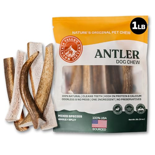 Mountain Valley Mixed Species Antlers for Dogs - 100% Natural & Organic Chew for Aggressive Chewers, No Odor, No Mess, Long Lasting - Wild-Foraged Naturally Shed Antler in USA - Grade A Pack (1 LB)