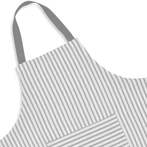 Cackleberry Home Red and White Ticking Stripe Woven Cotton Bib Apron Pocket Adjustable Strap