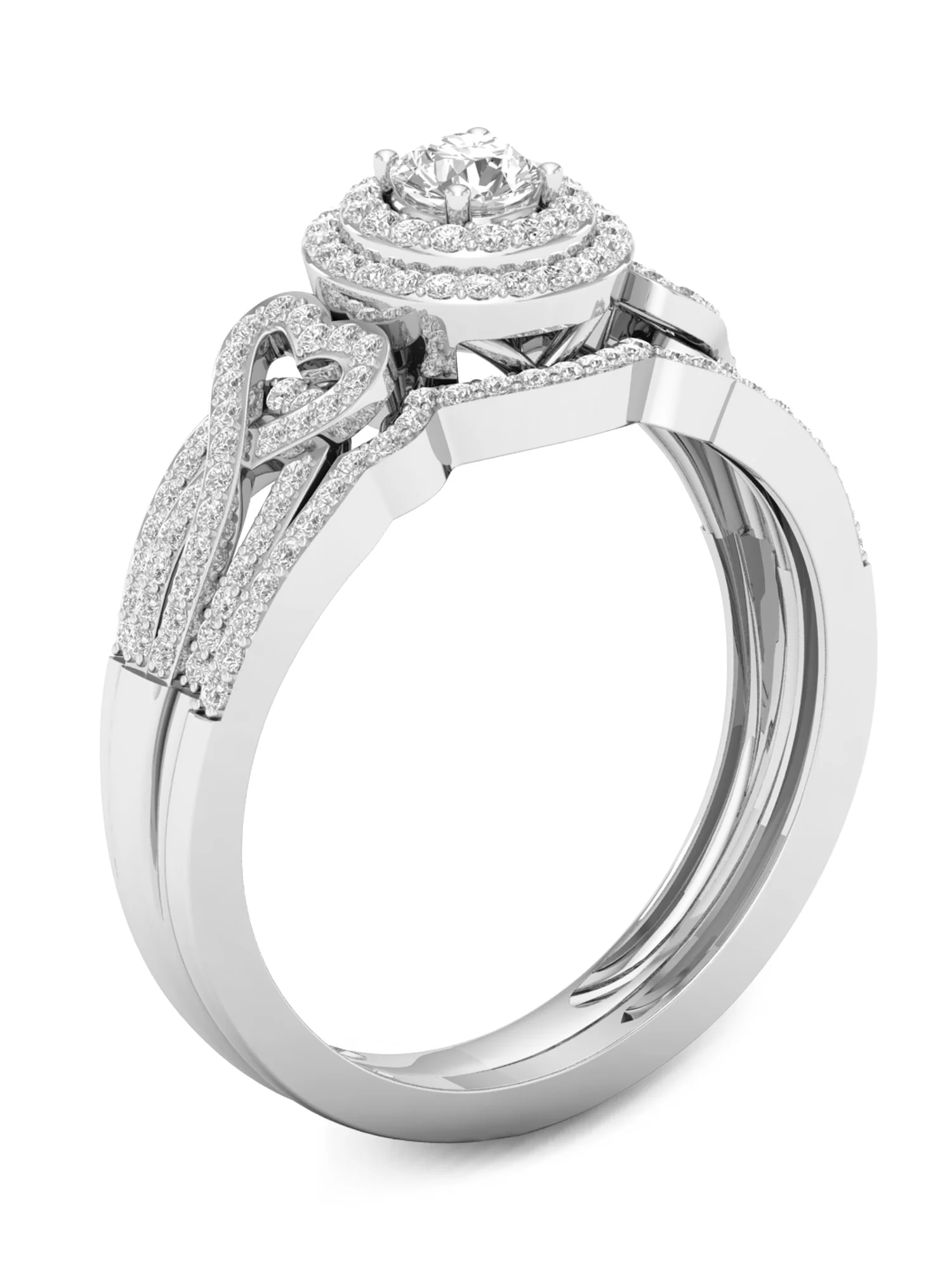 Imperial 1/2Ct TDW Diamond 10k White Gold Double Halo Bridal Set (H-I, I2)