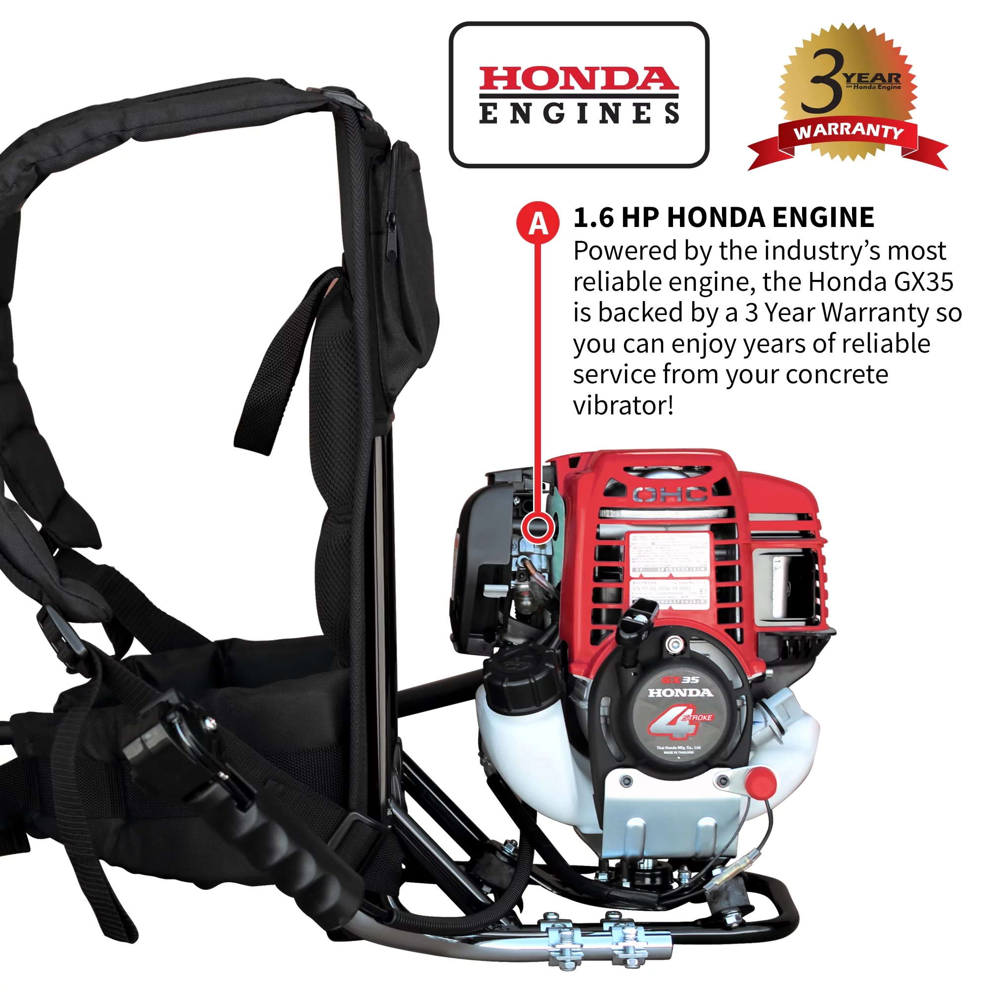 Tomahawk Power TVIBH+TVW10-P 1.6 HP Honda Concrete Vibrator with 10ft. Whip Backpack