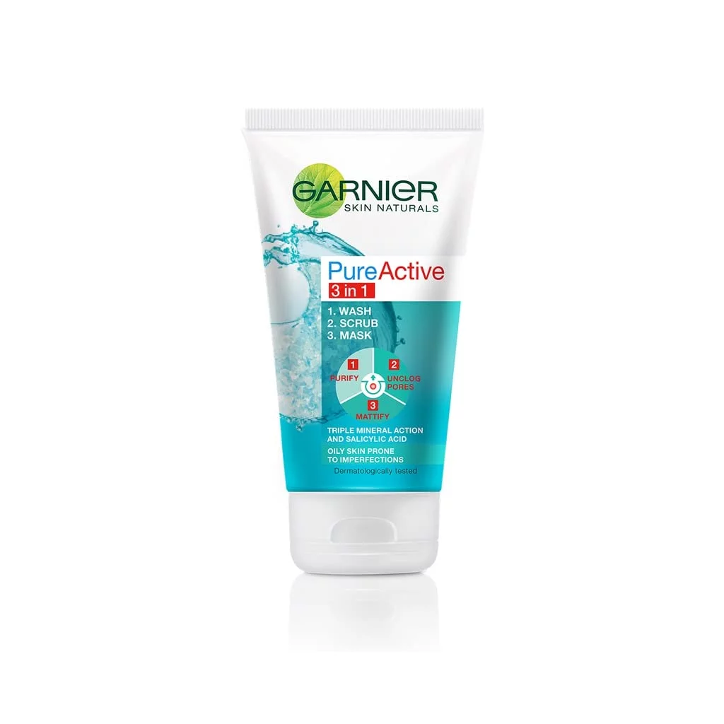 Garnier Skin Naturals Pure 3In1 Wash+Scrub+Mask : 150Ml.