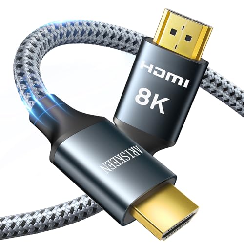 ARISKEEN 8K HDMI Cable 25FT, 48Gbps High Speed HDMI 2.1 Cable, 8K 60Hz, 4K 120Hz 144Hz Support for HDR 10, HDCP 2.2 2.3, eARC, DTS:X, Braided HDMI Cord Compatible with Laptop/HDTV/Monitor - 25 Feet