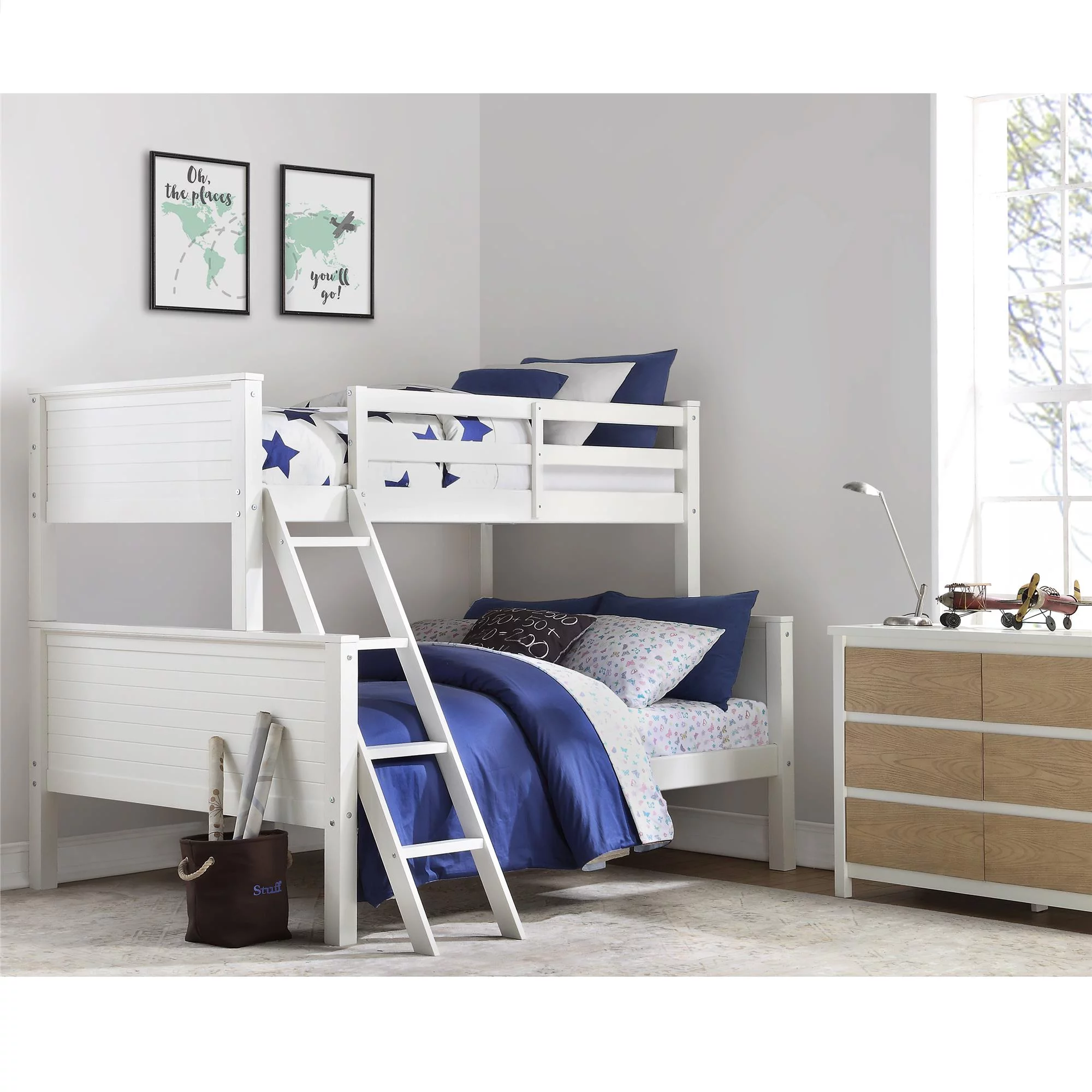 Your Zone Kenzo Convertible Twin-Over-Full Wood Bunk Bed, White