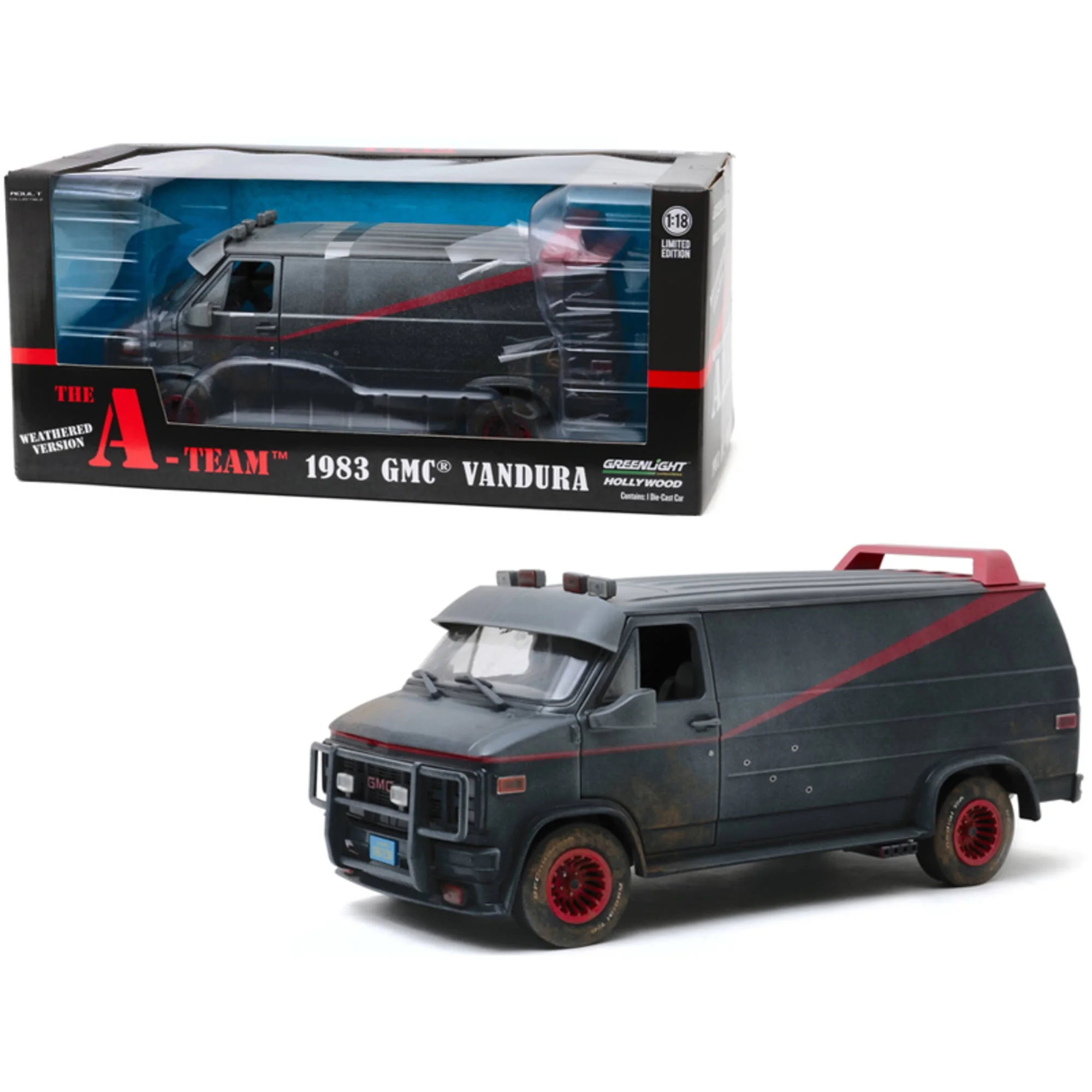 1983 GMC Vandura Black Weathered Version with Bullet Holes "The A-Team" TV Series 1/18 Diecast Model Car by Greenlight
