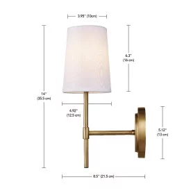 Better Homes & Gardens 1 Light Wall Sconce,Burnished Brass,White Fabric Shade,Bulb Not Included