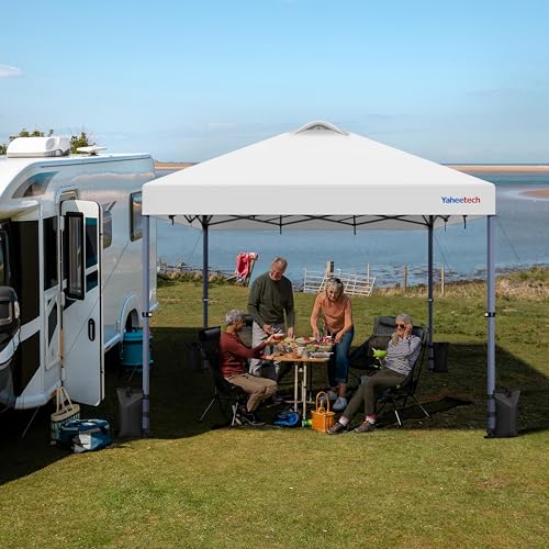 Yaheetech 10x10 Pop-up Canopy Tent w/ 2 Integrated Wheels for Mobility, Waterpoof & Heavy Duty, Instant Sun Shelter with Carry Bag, Weight Bags for Outdoor Camping Beach Patio Parties, Black