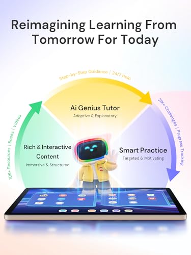 AI Kids Tablet with Scanner - 50000+ Content AI Tutor Learning Tablet with ELA, Math, ABC, Word, Read, Phonics, STEM for Homeschooler Educational Study for PreK - G6 (TalPad T100, Standard)