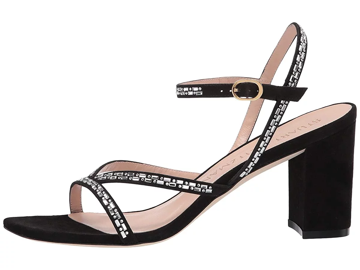 Stuart Weitzman Women's Black Suede Harlowe Crystal Embellished Sandals