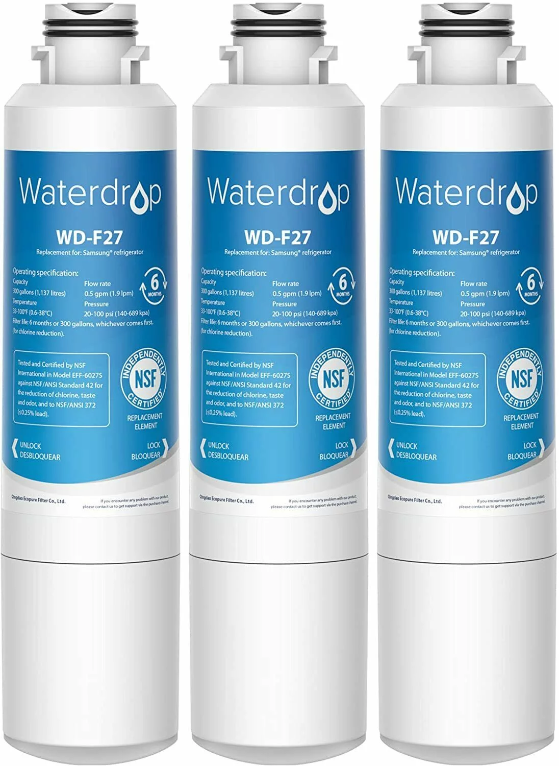 Waterdrop DA29-00020B Refrigerator Water Filter, Replacement for Samsung DA29-00020B, HAF-CIN/EXP HAF-CIN, DA29-00020B-1, RF28HMEDBSR, RF263BEAESR, RS25J500DSR, RF263TEAESG, HDX FMS-2, DA97-08006A-1