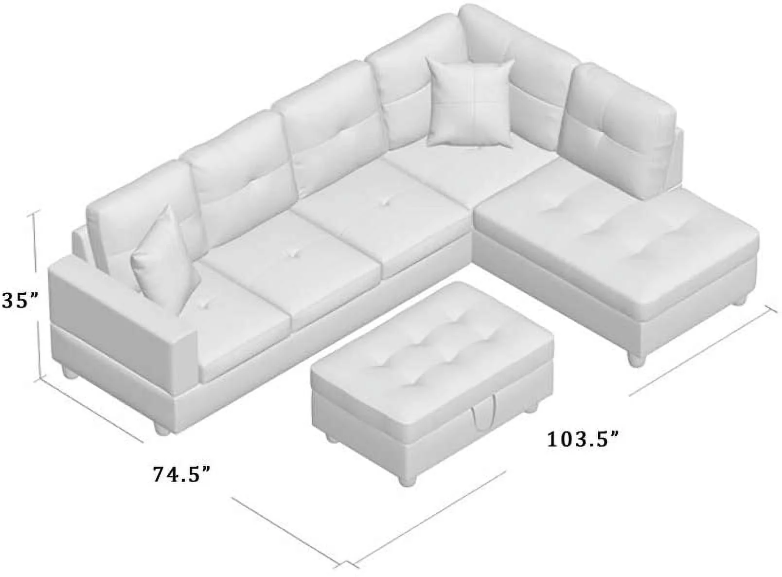 Ainehome Modern Sectional Sofa L-Shape Sectional Fabric Upholstered Couch with Chaise Ottoman Sectional Sleeper Sofa (Right Hand Facing, Lake Blue)