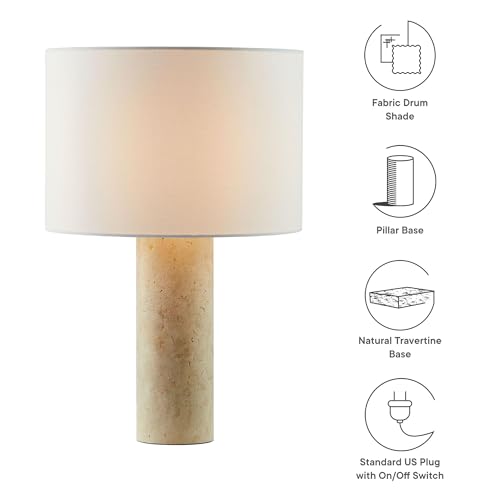 Modway Zenith Travertine Stone Pillar Table Lamp in Travertine