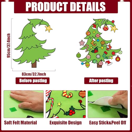 DIY Felt Christmas Tree Ornaments Wall Hanging Xmas Tree Crafts Kit Montessori Winter Holiday Decor for Toddlers Felt Board Craft Holiday Christmas Gifts for Kids Wall Detachable 30 Ornaments 3.12 FT