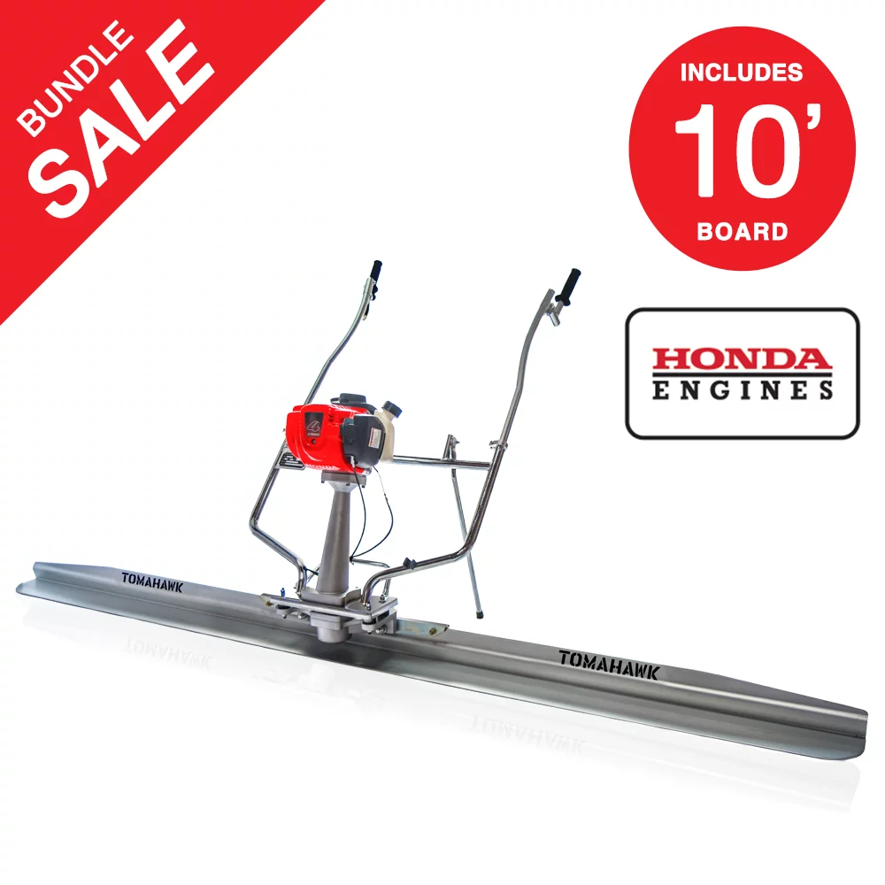 TOMAHAWK 1.8 HP Honda Gas Vibrating Concrete Power Screed Motor with 10ft Aluminum Magnesium Board Straight Edge Bar Set and 360° Handles with GX35 Honda Engine