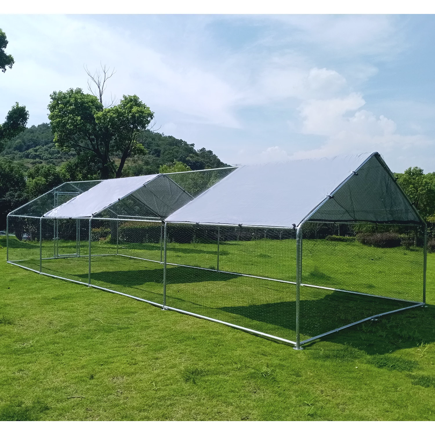 Large Chicken Run Coop 10x26ft Metal Hen House Geeloon Walk-in Poultry Cage W/ Cover