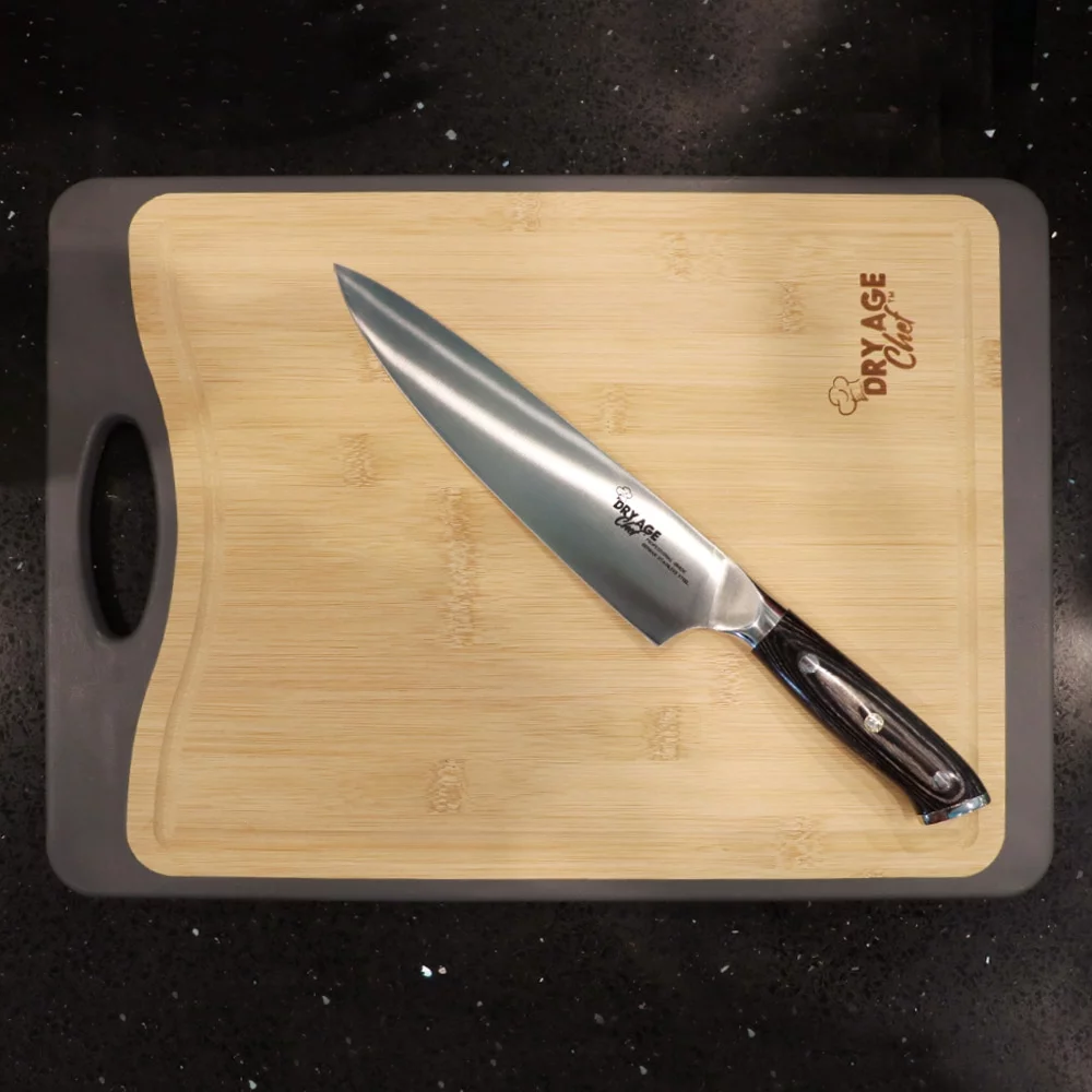 German Stainless Steel Dry Age Chef Butcher Knife & Hybrid Cutting Board Combo