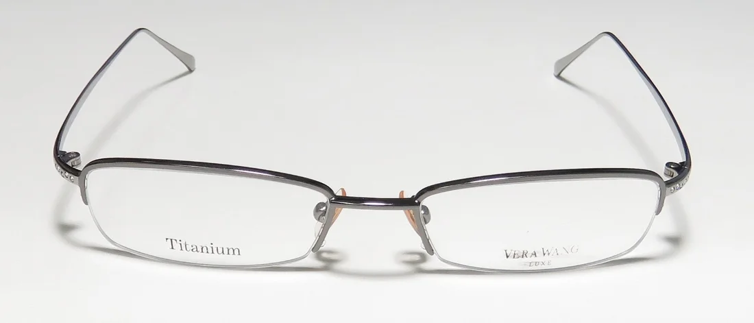 NEW VERA WANG LUXE VIEW WOMENS/LADIES DESIGNER HALF-RIM TITANIUM GUNMETAL INEXPENSIVE TITANIUM ELEGANT SALE FRAME DEMO LENSES 49-18-135 EYEGLASSES/SPECTACLES
