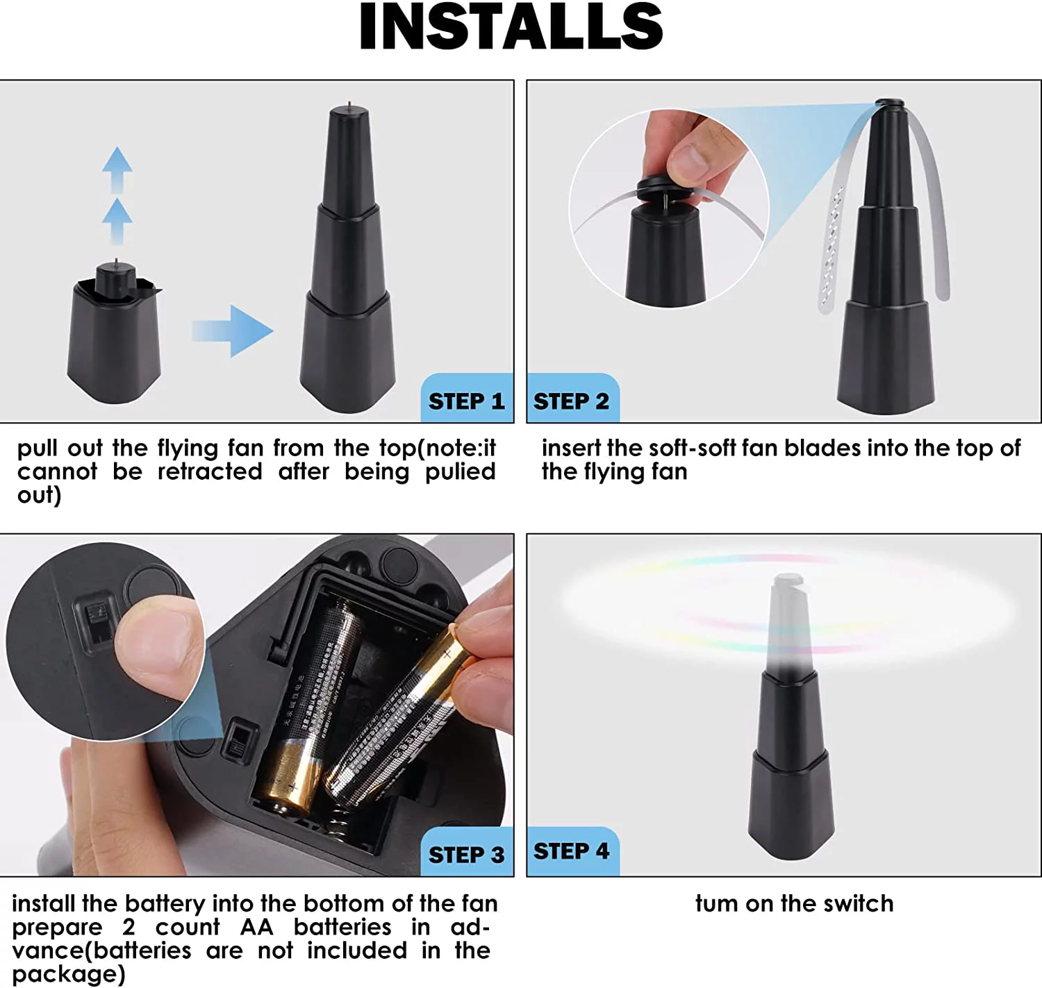 4 Pack Fly Fan for Table,Fly Fan Repell Food Fan for Indoor Outside, Portable Outdoor Picnic Fan,Batteries Powered Table Fly Fan for Restaurant, Party, Home,Outdoor Dinner(Black)