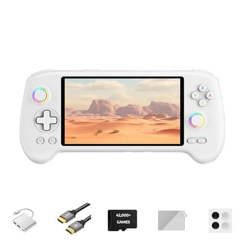 RG557 Handheld Retro Gaming Console 33 Emulators 42K+ Preloaded Games 5.48” AMOLED Display Android 14 8K TV Output Portable Video Game Console for Kids & Adults (White 512G)