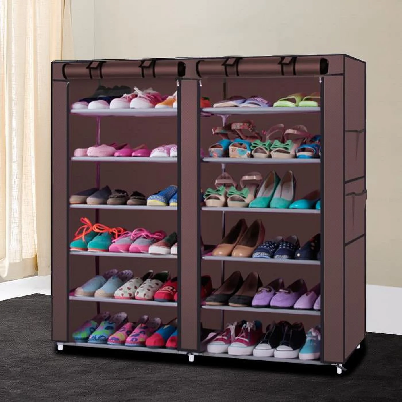 Ktaxon 12 Grids Portable Shoe Cabinet 6 Tiers Shoe Rack Shoe Shelf Tower Shoe Storage Organizer Space Saving with Non-woven Fabric Cover for Closet Entryway Bedroom Living Room Dorm Home, Multiple Col