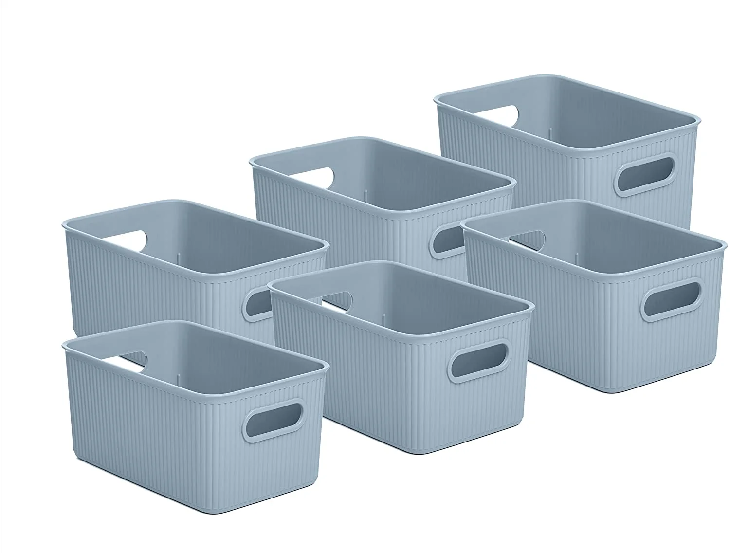 Superio Ribbed Plastic Storage Basket Organizer (6 Pack), Stackable Classic Closet Storage Bin for Shelf, Desk, Pantry- Store Toys, Clothes, Cosmetics, Stationary (Blue, 5 Liter)