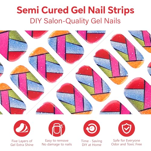 Semi Cured Gel Nail Strips-Easy Apply Christmas Gel Nail Stickers Holiday Semi Cured Manicure Strips with Sparkling Xmas Designs (Classic Yule)