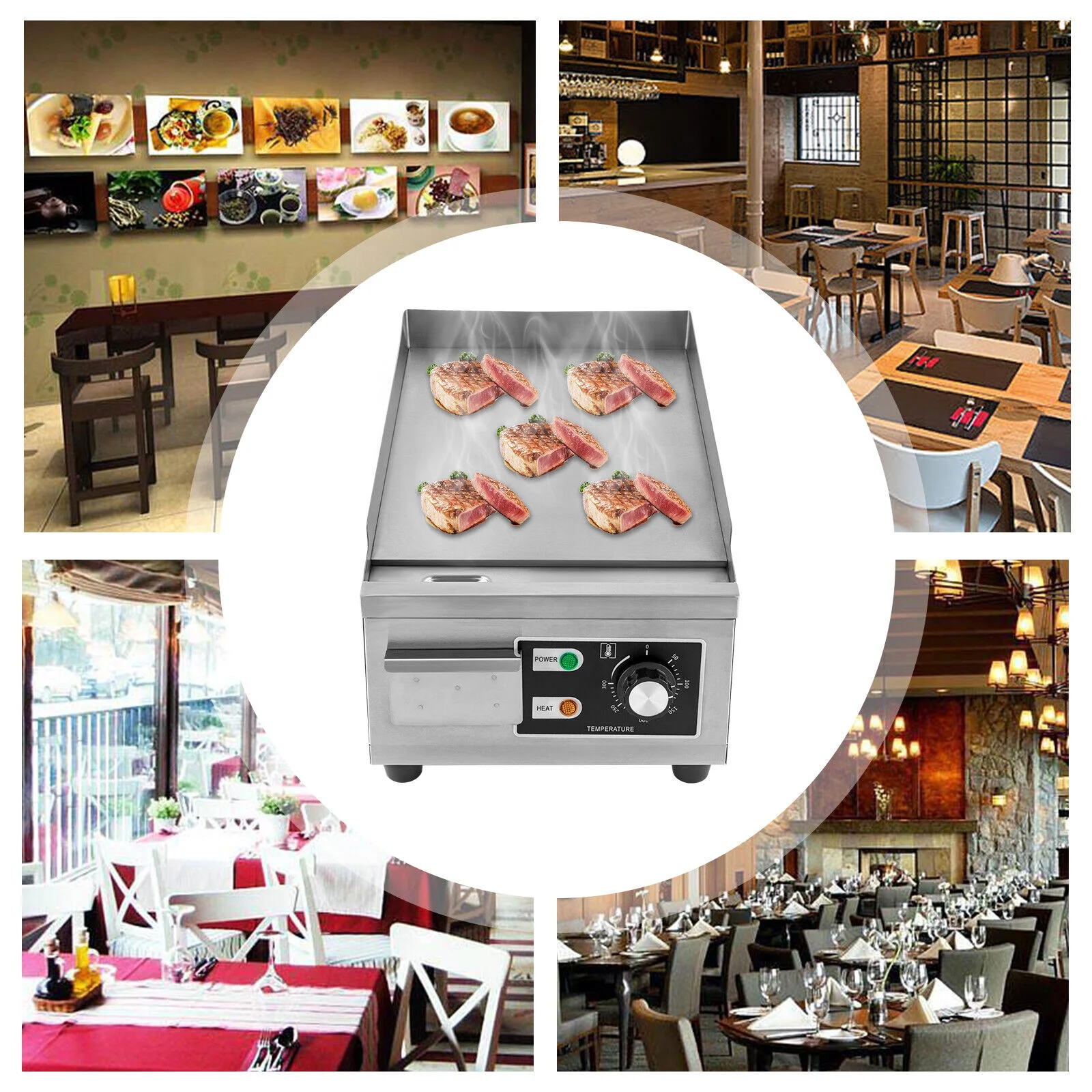 Commercial Electric Flat Top Grill Hot Plate Grill Countertop BBQ Griddle 1300W