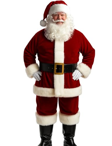 ADOMI Santa Claus Costume for Men Adults Santa Suit 11pcs Mens Red Deluxe Christmas Clause Outfit Cosplay Vacation Suits Set