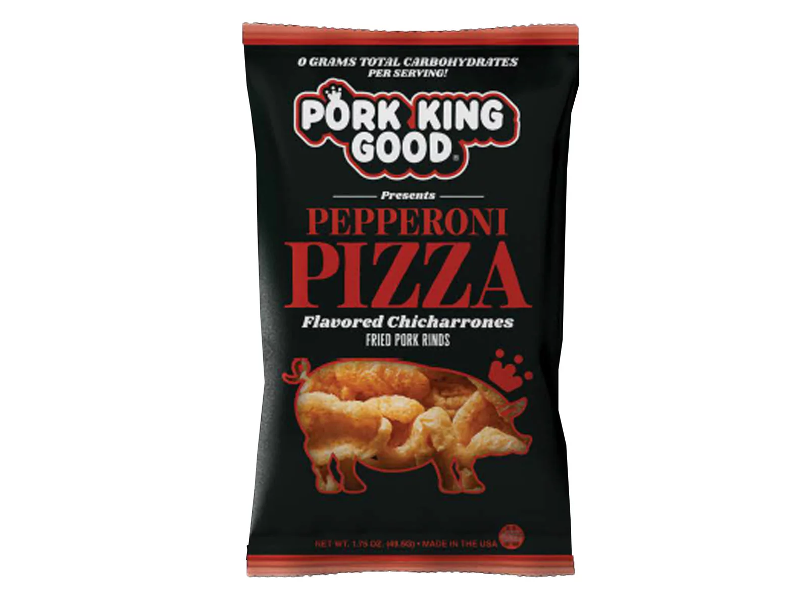 Pork King Good Pepperoni Pizza Pork Rinds (Chicharrones) Keto Friendly Snacks, 12-Pack 1.75 oz. Bags