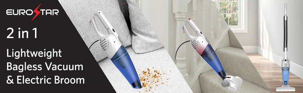 Eurostar EV2033 2 in 1 Lightweight Bagless Vacuum & Electric Broom (Blue)