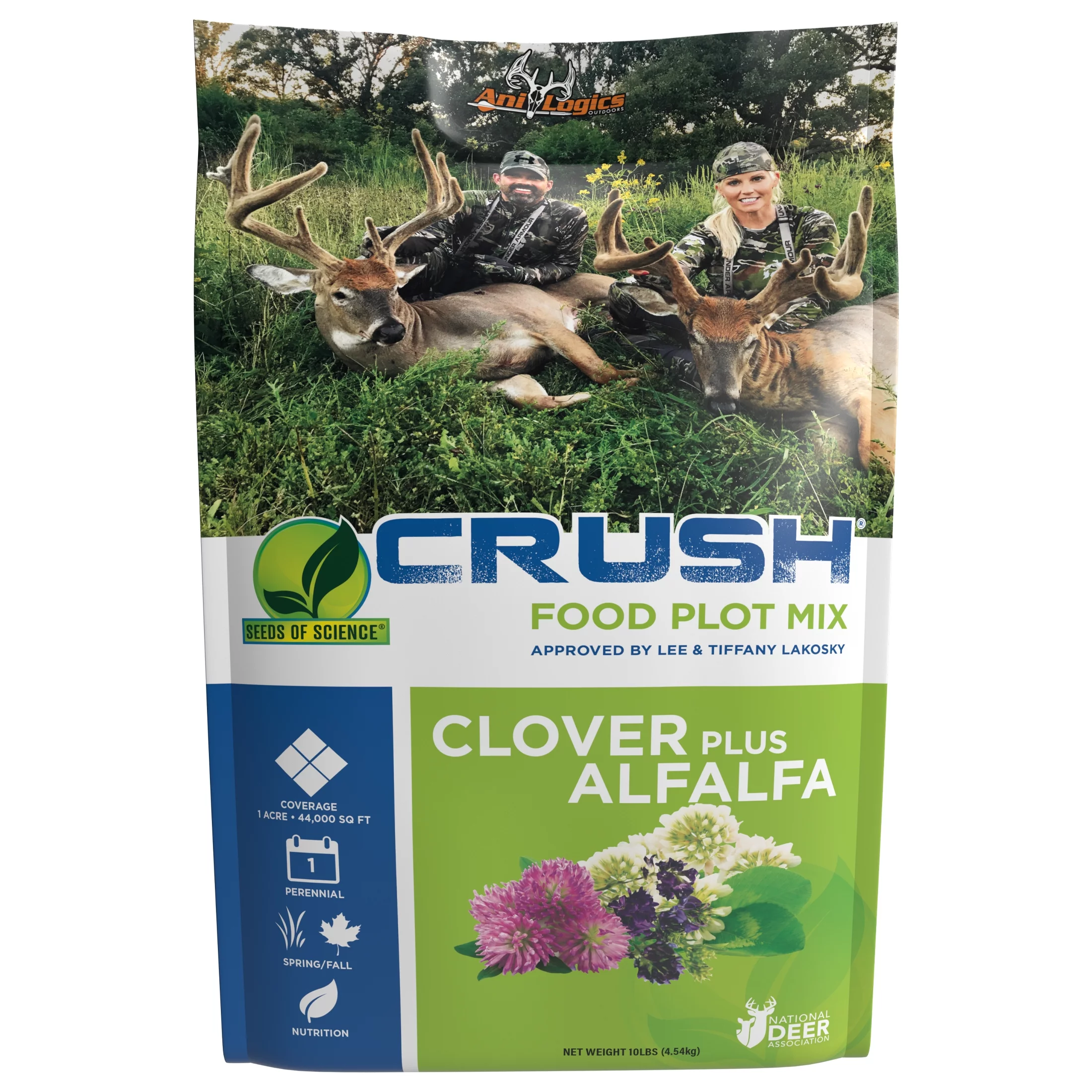 Ani-Logics Outdoors Crush Seeds of Science Clover plus Alfalfa Deer Food Plot, 10 lb Bag