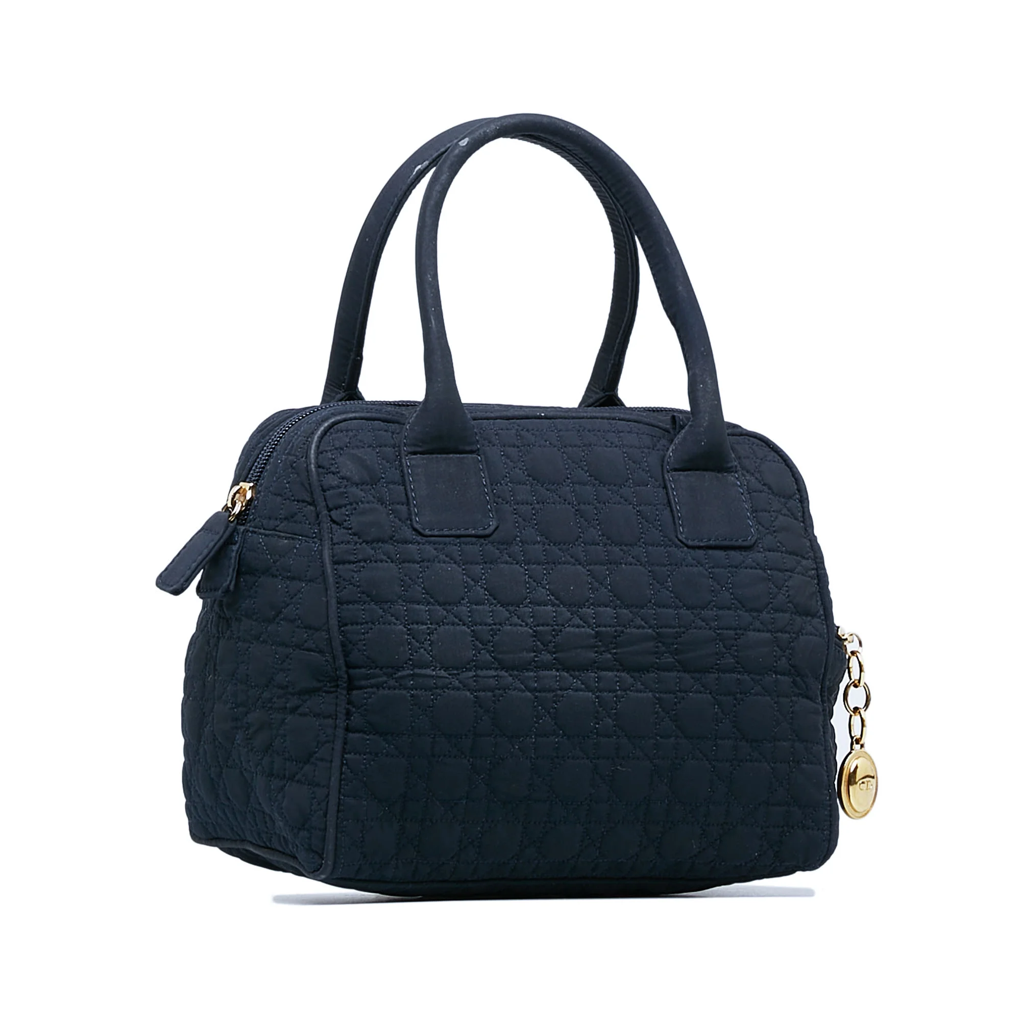 Pre-Owned Authenticated Dior Cannage Handbag Nylon Fabric Blue Top HandleBag Unisex (Good)